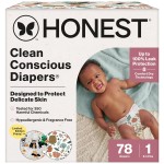 The Honest Company Clean Conscious Diapers for Delicate Skin | Up to 100% Leakproof | Hypoallergenic, Fragrance Free | Fall \'25 Limited Edition Prints | Club Box, Size 1 (8-14 lbs), 78 Count