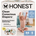 The Honest Company Clean Conscious Diapers for Delicate Skin | Up to 100% Leakproof | Hypoallergenic, Fragrance Free | Fall \'25 Limited Edition Prints | Club Box, Size 5 (27+ lbs), 44 Count