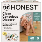 The Honest Company Clean Conscious Diapers for Delicate Skin | Up to 100% Leakproof | Hypoallergenic, Fragrance Free | Fall \'25 Limited Edition Prints | Club Box, Size 6 (35+ lbs), 40 Count