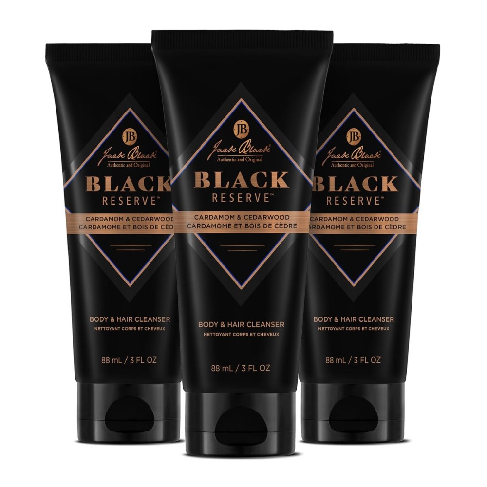 Jack Black Black Reserve Body & Hair Cleanser, 3 Fl Oz (Pack of 3) - Cardamom & Cedarwood - Mens Body Wash, Mens Shampoo, Skin Care, Hair Care, Body Wash Men, Sulfate-Free, TSA Travel Size