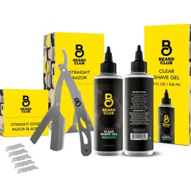 Beard Club Straight Razor for Men & Premium Shaving Gel for Men - Hydrating Mens Shave Cream for Sensitive Skin & Navajas Para Barbero - Barber Straight Edge Razor Kit, 5 Blades, Cedar Scent Gift Kit