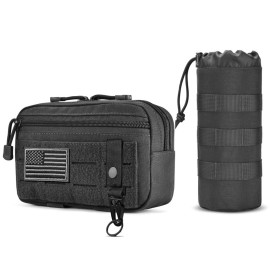 Upgraded Tactical Drawstring Molle Water Bottle Holder Tactical Pouches (Black-2pack)