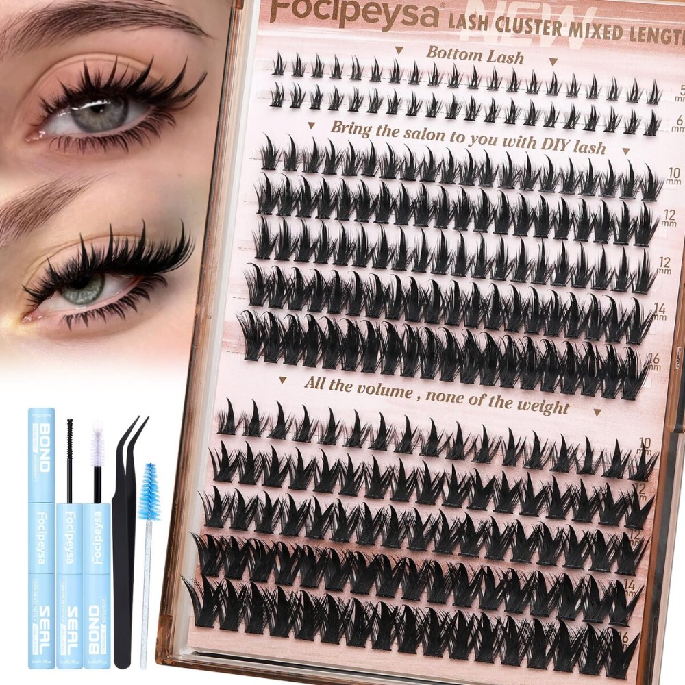 Focipeysa Wispy Lash Clusters Kit Spike Lash Extensions Kit 50D 80D Cluster Lashes Kit 10-16mm Clusters Lash Extension Manga Wispy Individual Eyelashes Extension DIY Salon Effect Lash Extension