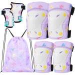 FIODAY Knee Pads for Kids Unicorn Knee Elbow Pads Wrist Guards with Drawstring Bag Adjustable Protective Gear Set for Girls Boys Inline Skating Bike Cycling Skateboard Scooter, 3-8 Years Old