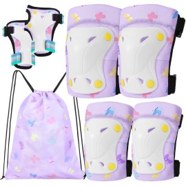 FIODAY Knee Pads for Kids Unicorn Knee Elbow Pads Wrist Guards with Drawstring Bag Adjustable Protective Gear Set for Girls Boys Inline Skating Bike Cycling Skateboard Scooter, 3-8 Years Old