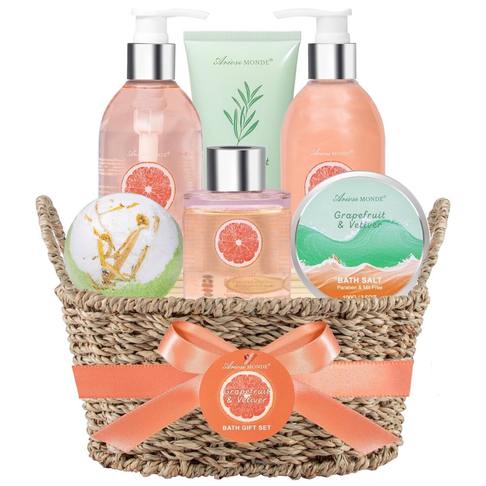 Gift Baskets for Women-7pc Bath Gift Set or Women, Relaxing And Uplifting Spa Gift Basket With Bath Bombs, Bath Salts, Shower Gel, Birthday Gifts for Her, Mother\'s Day Home Spa Relaxation Kit