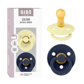 Bibs Colour Pacifier 2-Pack, BPA Free, Round Nipple. Natural Rubber Latex, Made in Denmark, Size 1 (0-6 Months) - Luna/Deep Space