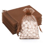 G2PLUS Brown Organza Bags 4x6 In - 100PCS Drawstring Organza Bags, Sheer Mesh Jewelry Pouches, Candy Gift Wrap Pouch for Halloween, Christmas, Wedding Party Favors