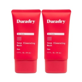 Duradry Deodorizing Body Wash for Women and Men - Odor Control, Deep Cleansing, Nourishes and Moisturizes Skin, Made with Natural Ingredients - Aqua Fragrance, Travel Size - 2.5 Fl Oz (Pack of 2)