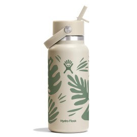 Hydro Flask Water Bottle - Insulated Stainless Steel - Wide Mouth Flex Straw Lid, Non Spill, Leakproof and Refillable in 32 Oz Botanical Bliss Coconut