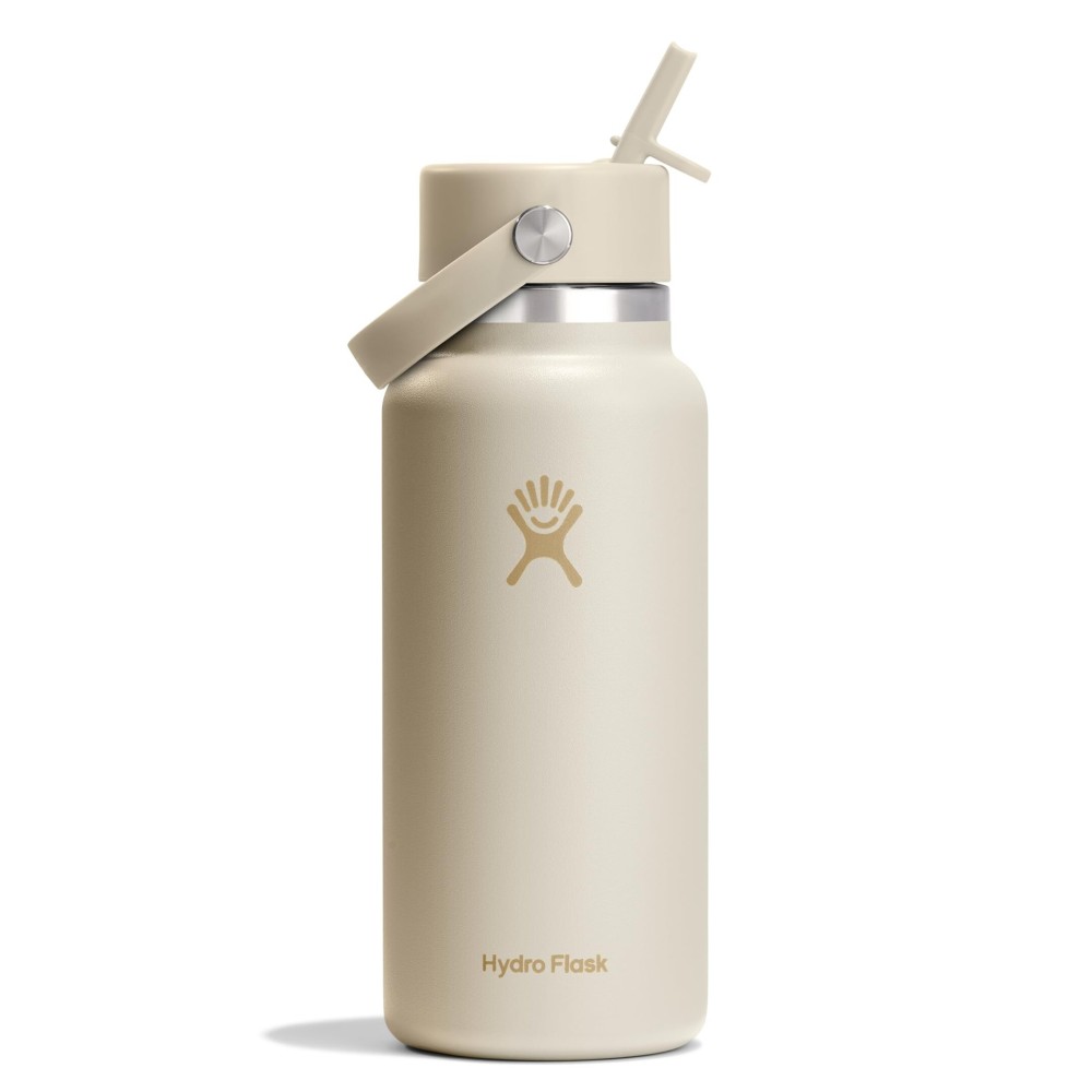 Hydro Flask Water Bottle - Insulated Stainless Steel - Wide Mouth Flex Straw Lid, Non Spill, Leakproof and Refillable in 32 Oz Coconut Cream