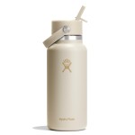 Hydro Flask Water Bottle - Insulated Stainless Steel - Wide Mouth Flex Straw Lid, Non Spill, Leakproof and Refillable in 32 Oz Coconut Cream