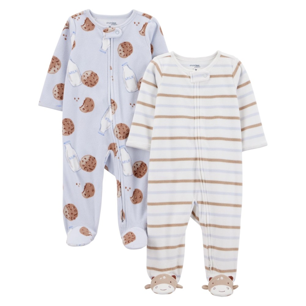 Simple Joys by Carter\'s Neutral 2-pack Fleece Footed Sleep and Play, Milk and Cookies, NB