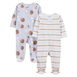 Simple Joys by Carter\'s Neutral 2-pack Fleece Footed Sleep and Play, Milk and Cookies, NB