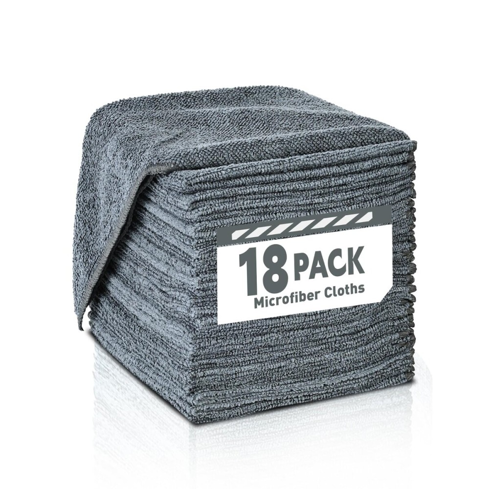 TEAWOO Microfiber Cleaning Cloths Bulk Pack-18 Pack, Microfiber Towels Bulk, Towels for Cars, Cleaning Rags Gray (12x12 inches)