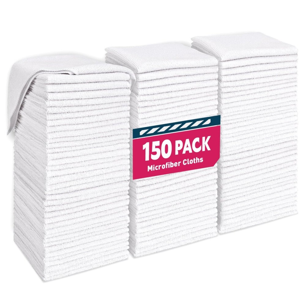 TEAWOO White Microfiber Towels- 150 Pack, Microfiber Cleaning Cloths Bulk, Microfiber Towels for Cars, Cleaning Rags (12x12 inches)