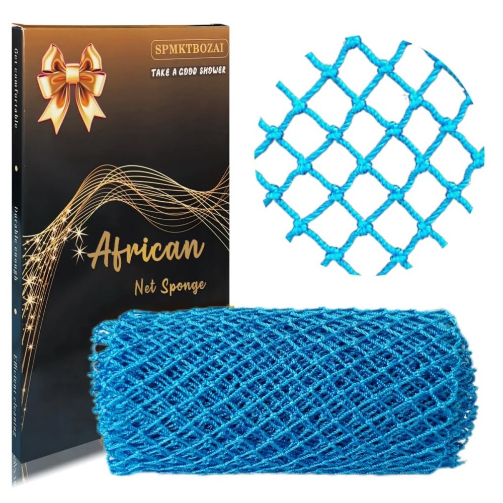 SPMKTBOZAI African Net Sponge Authentic, African Exfoliating Sponge Real African Net Black Owned, African Bath Sponge Back Scrubber, Body Exfoliator Shower Bath Accessories(Sky Blue)