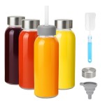 Zukro Glass Juice Bottles 10.5 oz, 4 Pack Reusable Small Clear Water Container With Stainless Steel Lids & Straw for Juicing, Smoothie, Travel, Homemade Drinks, Fridge, Leak Proof & BPA Free