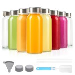 Zukro Glass Juice Bottles 10.5 oz, 8 Pack Reusable Small Clear Water Container With Stainless Steel Lids & Straw for Juicing, Smoothie, Travel, Homemade Drinks, Fridge, Leak Proof & BPA Free