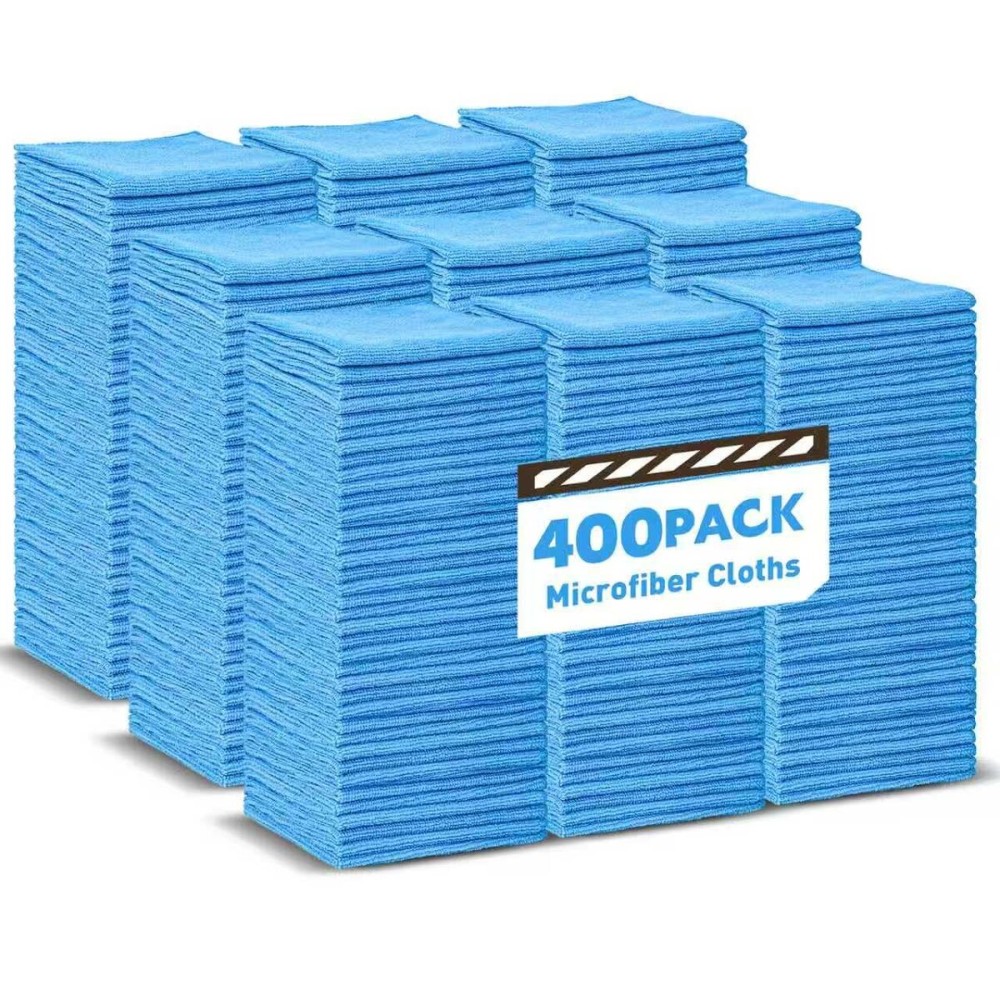 TEAWOO Blue Microfiber Towels Bulk-400 Pack, Cleaning Cloths Bulk, Microfiber Towels for Cars, Cleaning Rags Blue (12x12 inches)