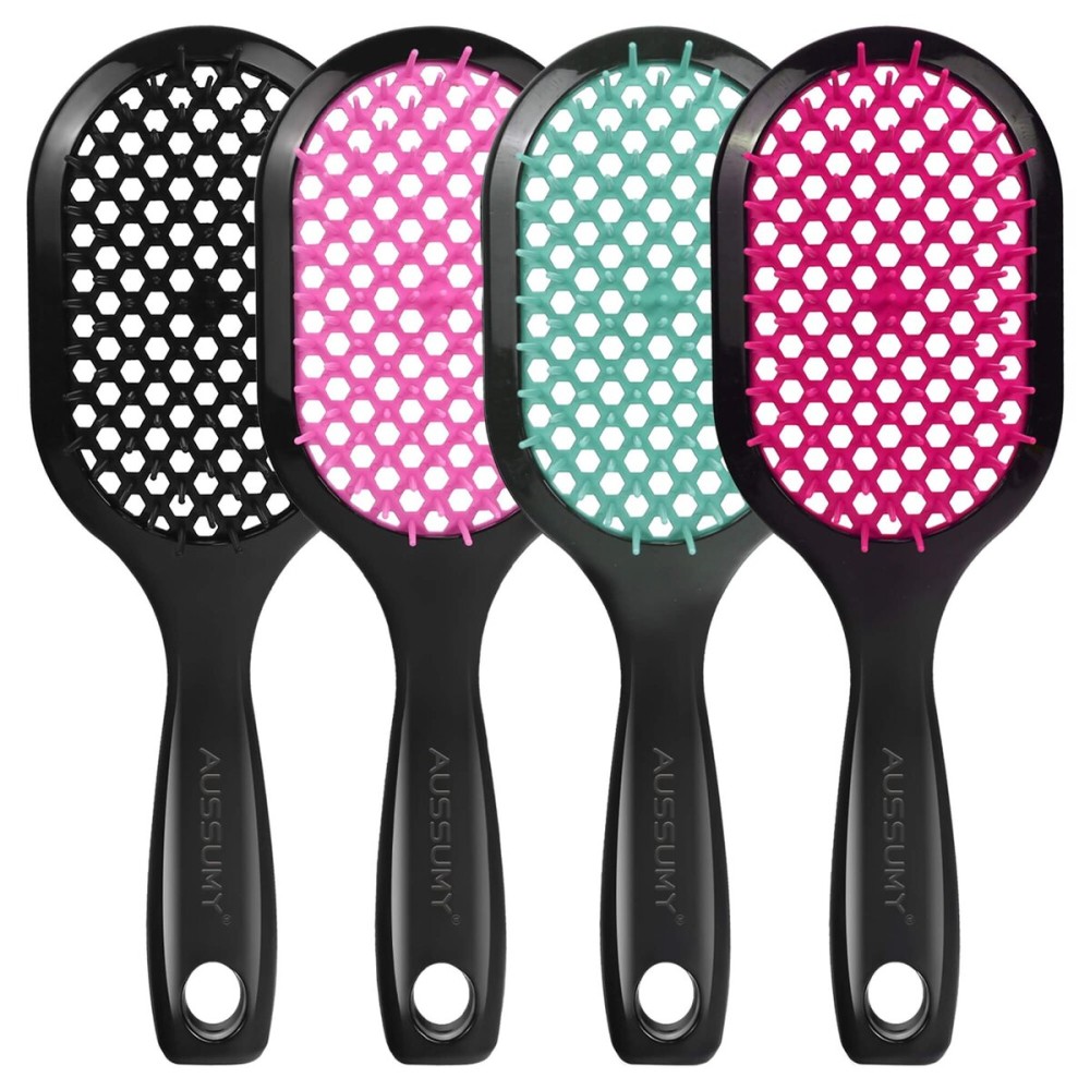 Aussumy 4 Pack Vented Detangling Hair Brush - Detangler Hairbrush with Soft Bristles for Effortless Tangle Free - Ideal for Wet Dry or Curly Damaged Hair for Women Men Kids