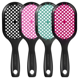 Aussumy 4 Pack Vented Detangling Hair Brush - Detangler Hairbrush with Soft Bristles for Effortless Tangle Free - Ideal for Wet Dry or Curly Damaged Hair for Women Men Kids