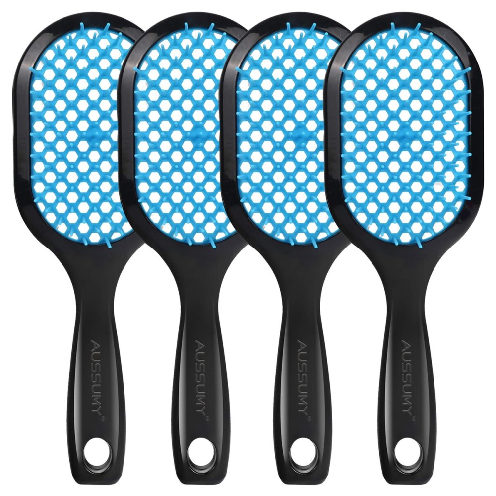 Aussumy 4 Pack Vented Detangling Hair Brush - Detangler Hairbrush with Soft Bristles for Effortless Tangle Free - Ideal for Wet Dry or Curly Damaged Hair for Women Men Kids