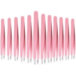 Mudder 12 Pcs Eyebrow Tweezers Set for Facial Hair Stainless Steel Slanted Tip Tweezers in Bulk for Men and Women (Pink)