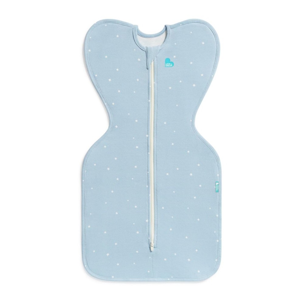 Love to Dream Swaddle Up Original, Arms Up Position, Light and Ultra Breathable Cotton - Wearable Blanket - 1.0 TOG - (20-24C) Ideal for Moderate Temps (Twinkle Powder Blue, Small, 3.5-6kg)