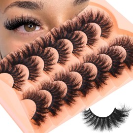 Mink Lashes Fluffy False Eyelashes 20mm 3D Volume Cat Eye Lashes Faux Mink Eyelash Wispy Fake Eyelashes Long Thick Strips Lash Pack, 7 Pairs
