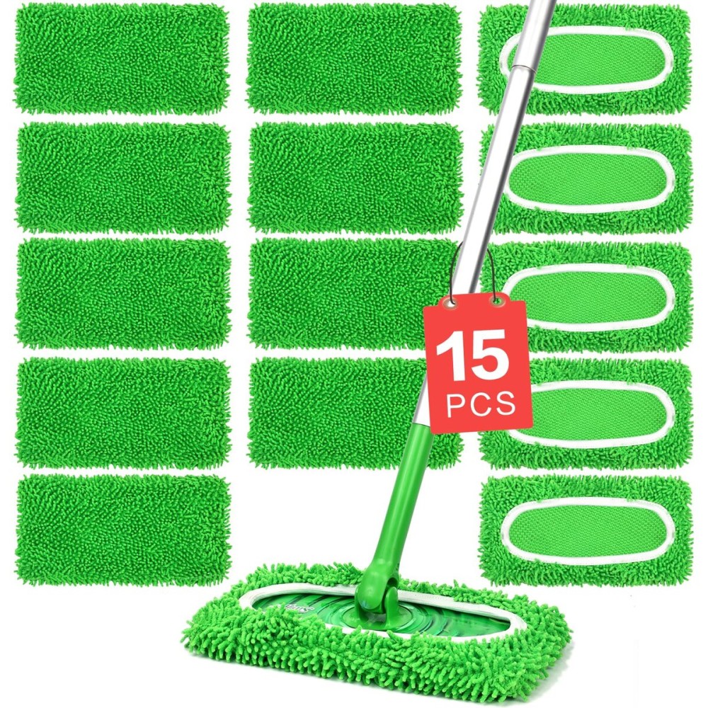 15Pcs Reusable Microfiber Mop Pads Compatible with Sweeper Mop, Replacement Wet Mopping pad Refills & Washable Dry Sweeping Cloths for Surface/Hardwood Floor Cleaning