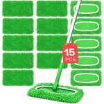 15Pcs Reusable Microfiber Mop Pads Compatible with Sweeper Mop, Replacement Wet Mopping pad Refills & Washable Dry Sweeping Cloths for Surface/Hardwood Floor Cleaning