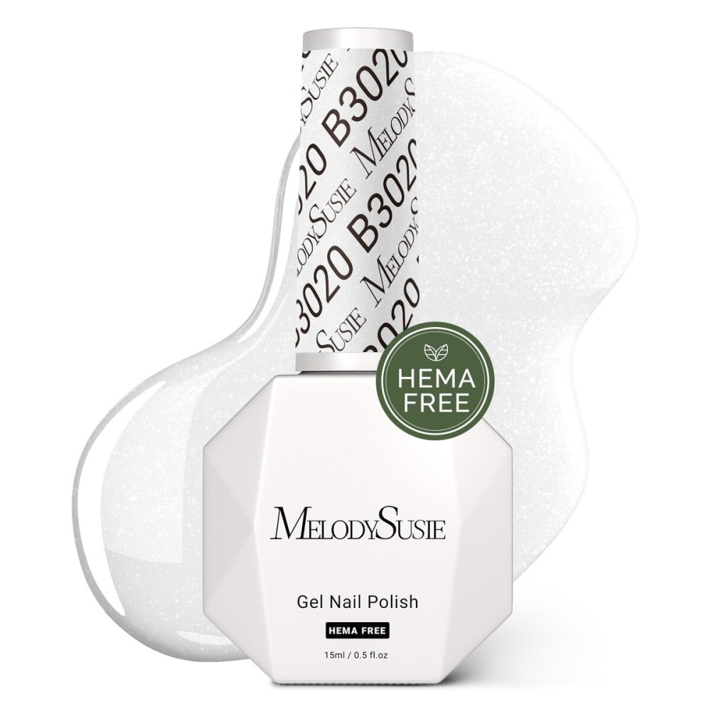 MelodySusie Hema Free Gel Nail Polish, 0.5 Fl Oz Thick White Shimmer Gel Polish, Non-Toxic, Long Lasting, Soak Off UV Nail Polish, Manicure Nail Design Salon DIY Nail Art at Home B3020