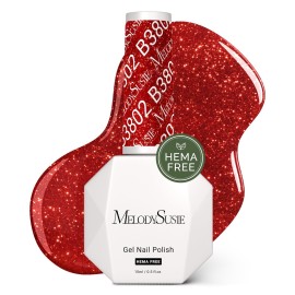 MelodySusie Hema Free Gel Nail Polish, 0.5 Fl Oz Thick Red Shimmer Gel Polish, Non-Toxic, Long Lasting, Soak Off UV Nail Polish, Manicure Nail Design Salon DIY Nail Art at Home B3802