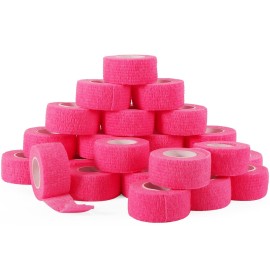 24 Rolls Elastic Self Adhesive Bandage Wrap 1 Inch, Breathable Non Woven Cohesive Bandage, Vet Wrap for Dogs, Ankle Sprains Swelling Medical First Aid Tape, Sports Athletic Tape Color Hot Pink