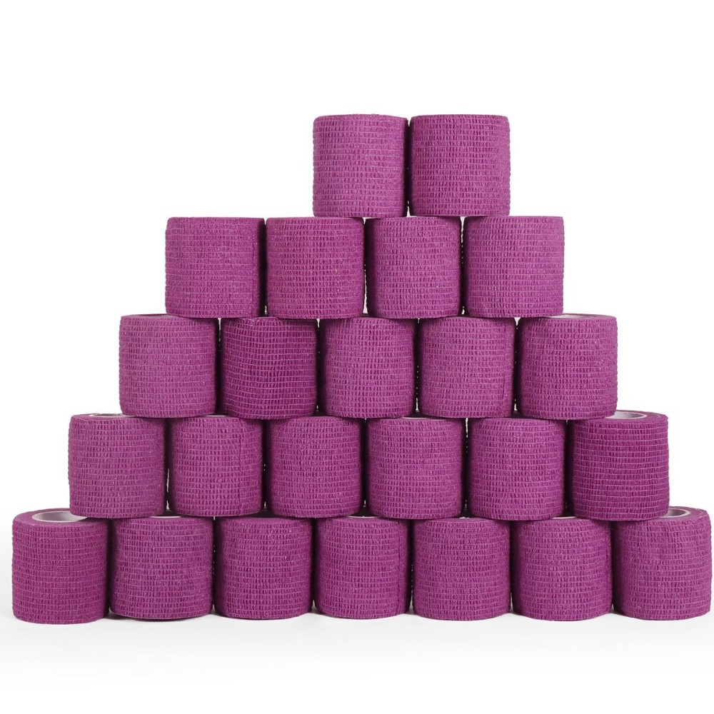 24 Rolls Elastic Self Adhesive Bandage Wrap 2 Inch, Breathable Non Woven Cohesive Bandage, Vet Wrap for Dogs, Ankle Sprains Swelling Medical First Aid Tape, Sports Athletic Tape Purple