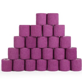 24 Rolls Elastic Self Adhesive Bandage Wrap 2 Inch, Breathable Non Woven Cohesive Bandage, Vet Wrap for Dogs, Ankle Sprains Swelling Medical First Aid Tape, Sports Athletic Tape Purple