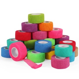 24 Rolls Elastic Self Adhesive Bandage Wrap 1 Inch, Breathable Non Woven Cohesive Bandage, Vet Wrap for Dogs, Ankle Sprains Swelling Medical First Aid Tape, Sports Athletic Tape Color