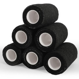6 Rolls Elastic Self Adhesive Bandage Wrap 4 Inch, Breathable Non Woven Cohesive Bandage, Vet Wrap for Dogs, Ankle Sprains Swelling Medical First Aid Tape, Sports Athletic Tape Black