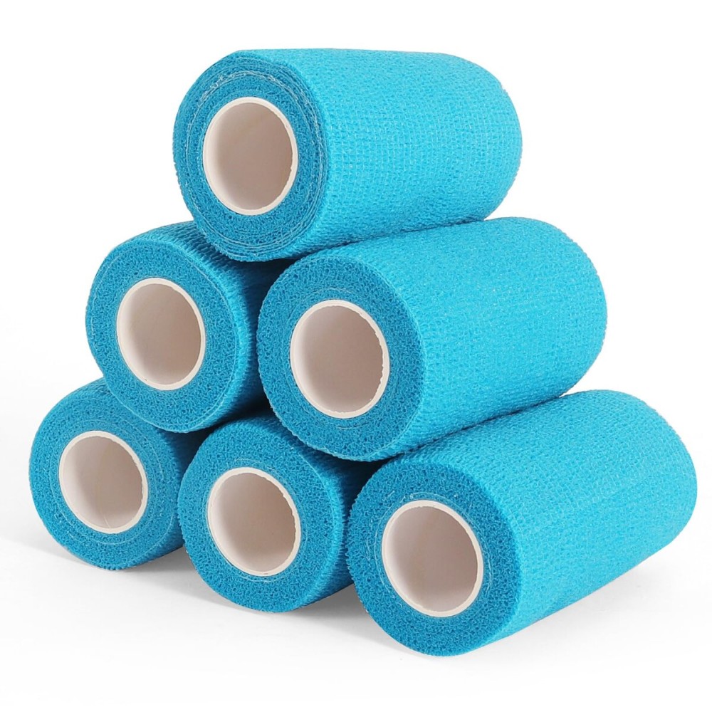 WeTop 6 Rolls Elastic Self Adhesive Bandage Wrap 4 Inch, Breathable Non Woven Cohesive Bandage, Vet Wrap for Dogs, Ankle Sprains Swelling Tape, Sports Athletic Tape Blue