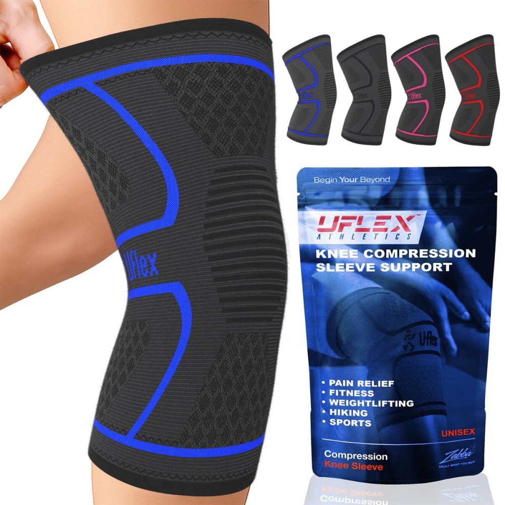 UFlex Athletics Compression Knee Brace for Women & Men Knee Sleeves Support for Sports, Running, Weightlifting, Arthritis, Meniscus Tear, ACL, Hiking, Recovery Support & Fitness X-Large Blue