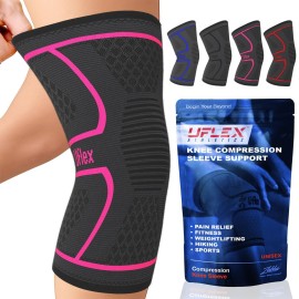 UFlex Athletics Compression Knee Brace for Women & Men Knee Sleeves Support for Sports, Running, Weightlifting, Arthritis, Meniscus Tear, ACL, Hiking, Recovery Support & Fitness X-Large Pink