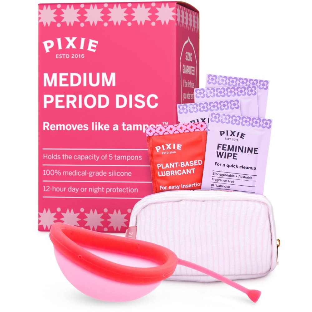 Pixie Menstrual Disc for Feminine Care - Ranked 1 for Best Tampon Alternative Period Disc - 100% Medical-Grade Silicone - Removes Like a Tampon - Wear 12 Hours - Capacity of 5 Tampons (Medium)