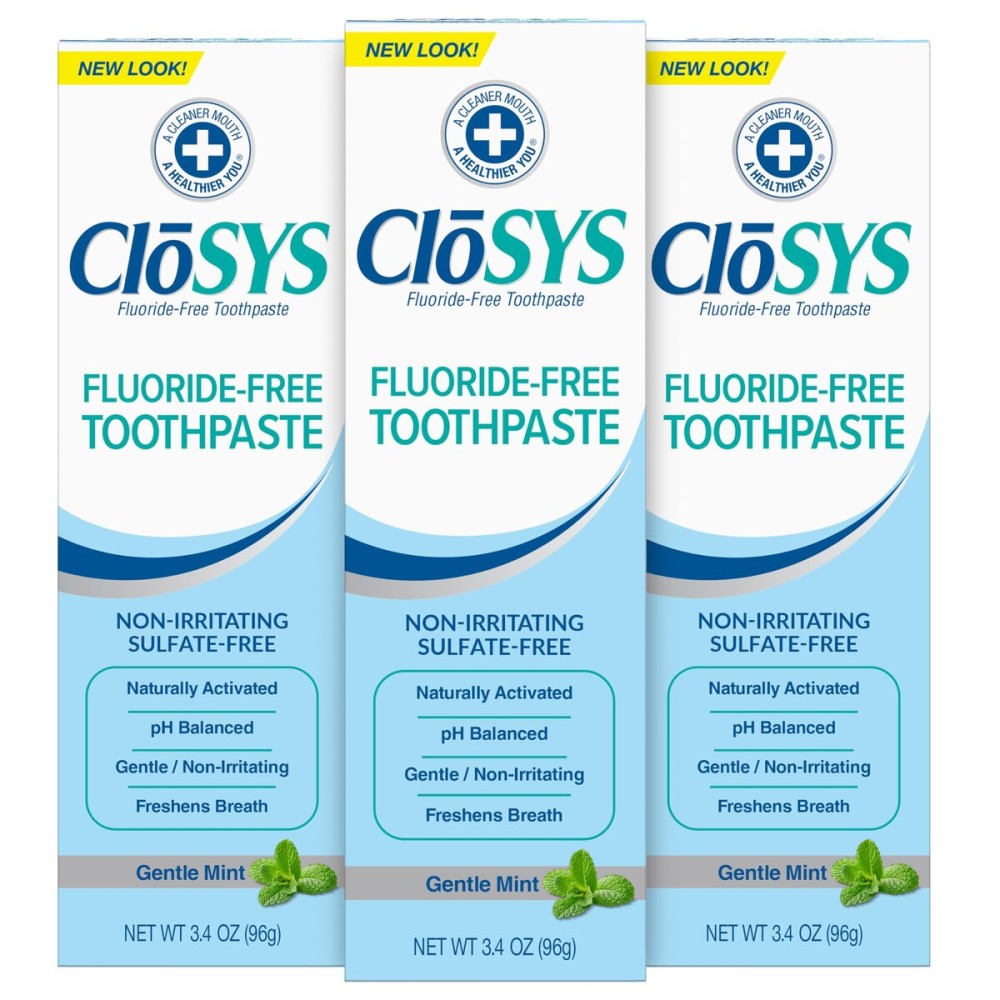 CloSYS Fluoride Free Toothpaste, 3.4 Ounce, Travel Size, Gentle Mint, TSA Compliant, Whitening, Enamel Protection, Sulfate Free (Pack of 3)