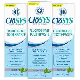 CloSYS Fluoride Free Toothpaste, 3.4 Ounce, Travel Size, Gentle Mint, TSA Compliant, Whitening, Enamel Protection, Sulfate Free (Pack of 3)
