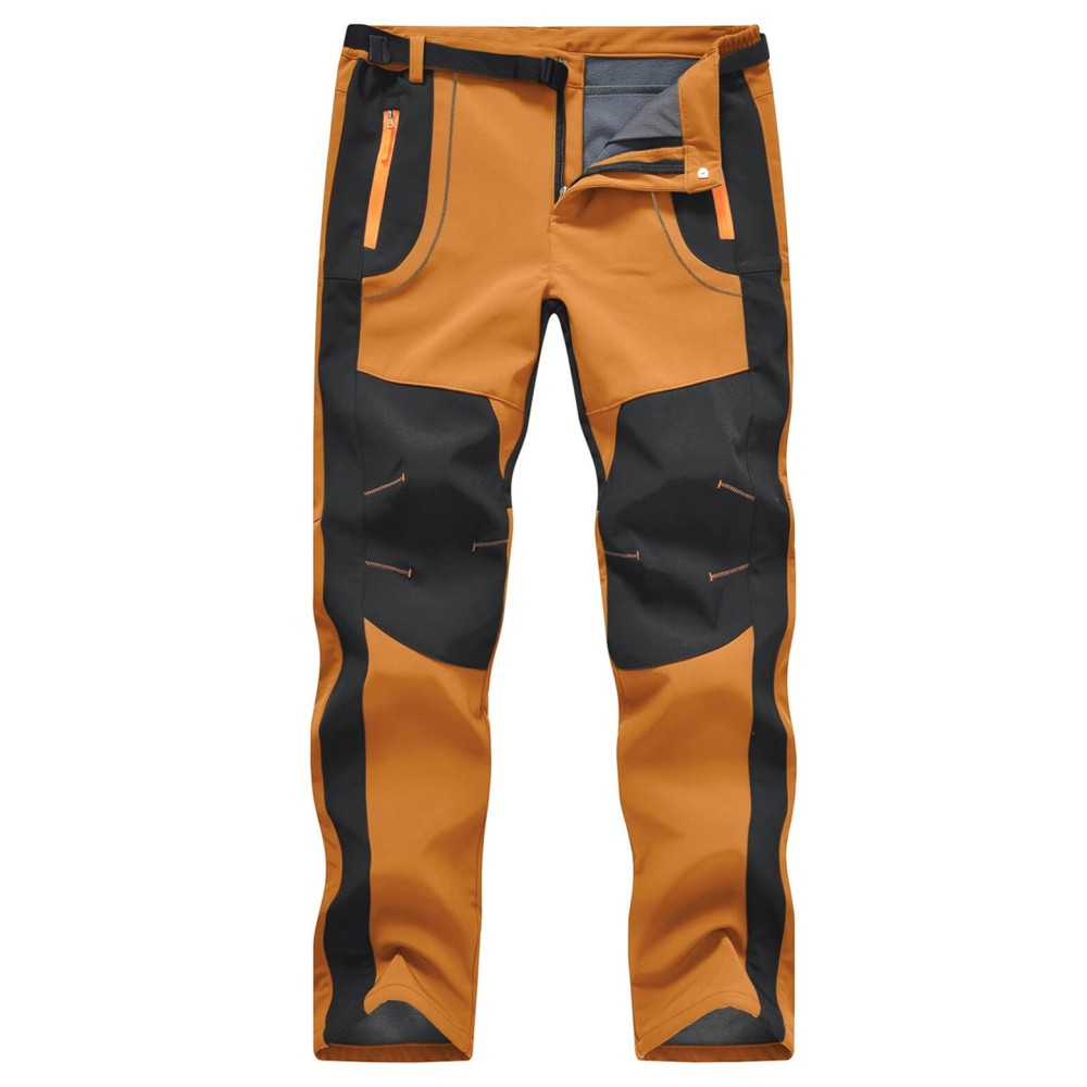 TBMPOY Men\'s Snow Ski Hiking Pants Waterproof Winter Fleece Lined Pants Camping Skiing Ice Fishing Pants with Belt 02 Thick Orange 3XL