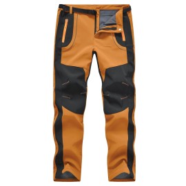 TBMPOY Men\'s Snow Ski Hiking Pants Waterproof Winter Fleece Lined Pants Camping Skiing Ice Fishing Pants with Belt 02 Thick Orange 3XL