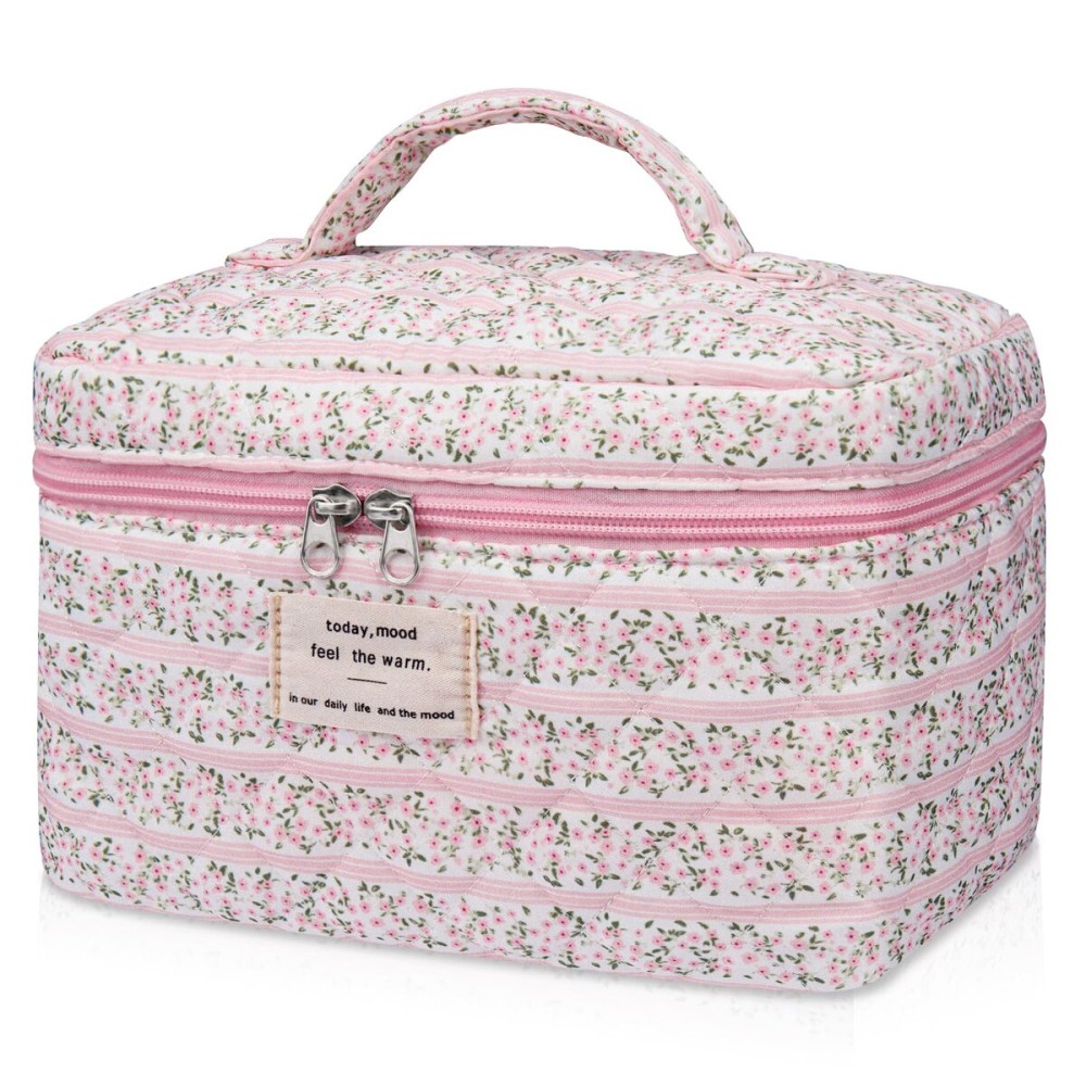 Gosect Large Makeup Bag, Cute Cosmetic Bag for Women Girls, Floral Coquette Aesthetic Toiletry Bag, Travel Make Up Organizer Bag(Small Pink Floral
