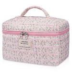 Gosect Large Makeup Bag, Cute Cosmetic Bag for Women Girls, Floral Coquette Aesthetic Toiletry Bag, Travel Make Up Organizer Bag(Small Pink Floral