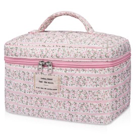 Gosect Large Makeup Bag, Cute Cosmetic Bag for Women Girls, Floral Coquette Aesthetic Toiletry Bag, Travel Make Up Organizer Bag(Small Pink Floral